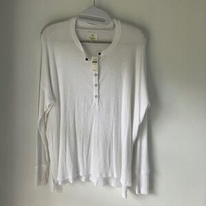 OFFLINE by Aerie White Ribbed Henley Lounge Top | Size S | NWT